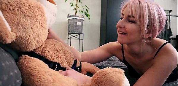  Adora and teddy bear, beautiful strapon sex with studded animal toys